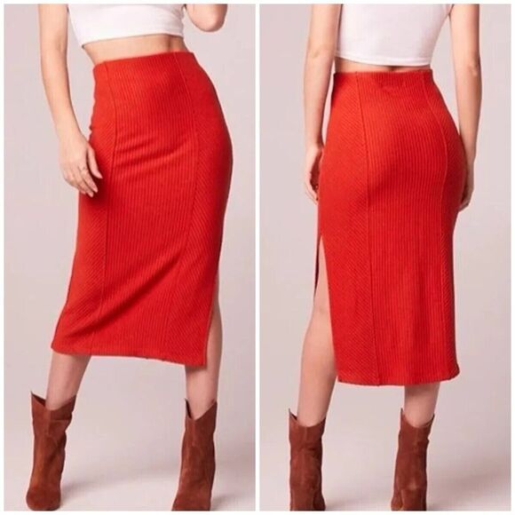 B.O.G. Band Of The Free RENEE Rust RIBBED PENCIL SKIRT Side Slit Size Large New - Picture 1 of 1